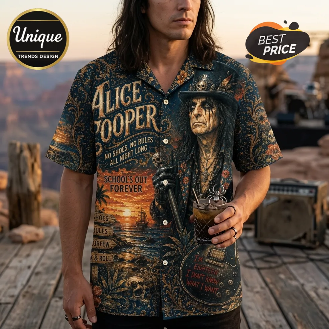 Alice Cooper Dark Blue Hawaiian Shirt Alice Cooper Dark Blue Hawaiian Shirt