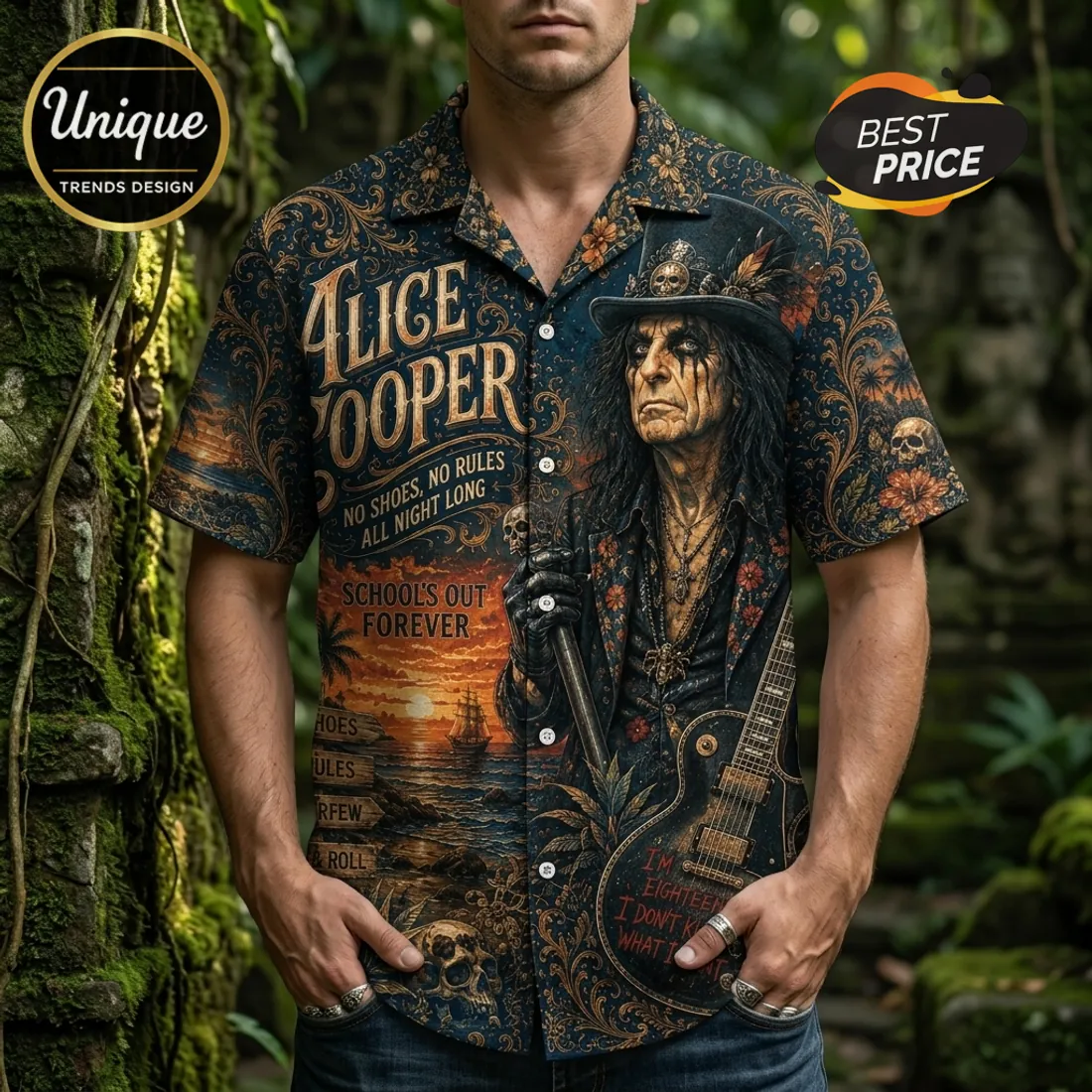 Alice Cooper Dark Blue Hawaiian Shirt Alice Cooper Dark Blue Hawaiian Shirt