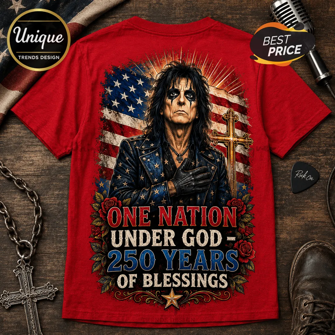 Alice Cooper Patriotic 250 Years Of Blessings Red T-Shirt Alice Cooper Patriotic 250 Years Of Blessings Red T-Shirt