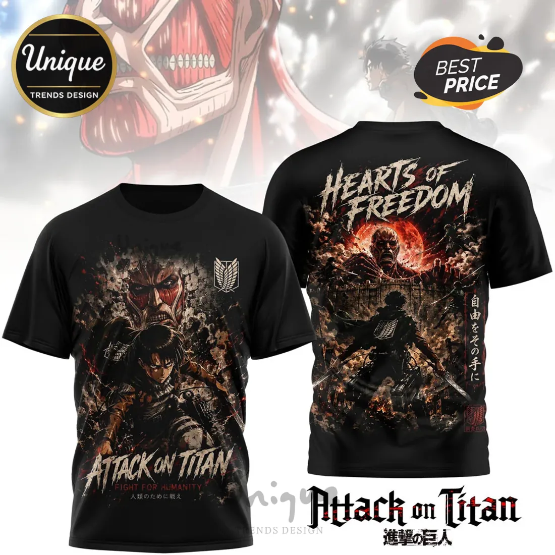 Attack on Titan Levi and Colossal Titan Anime Apparel T-shirt Attack on Titan Levi and Colossal Titan Anime Apparel T-shirt