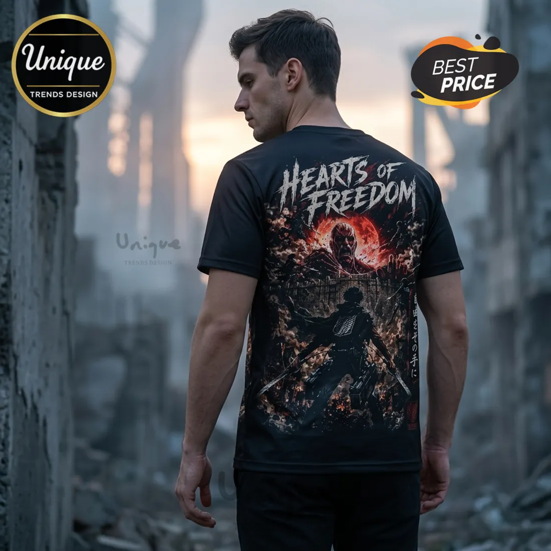Attack on Titan Levi and Colossal Titan Anime Apparel T-shirt Attack on Titan Levi and Colossal Titan Anime Apparel T-shirt