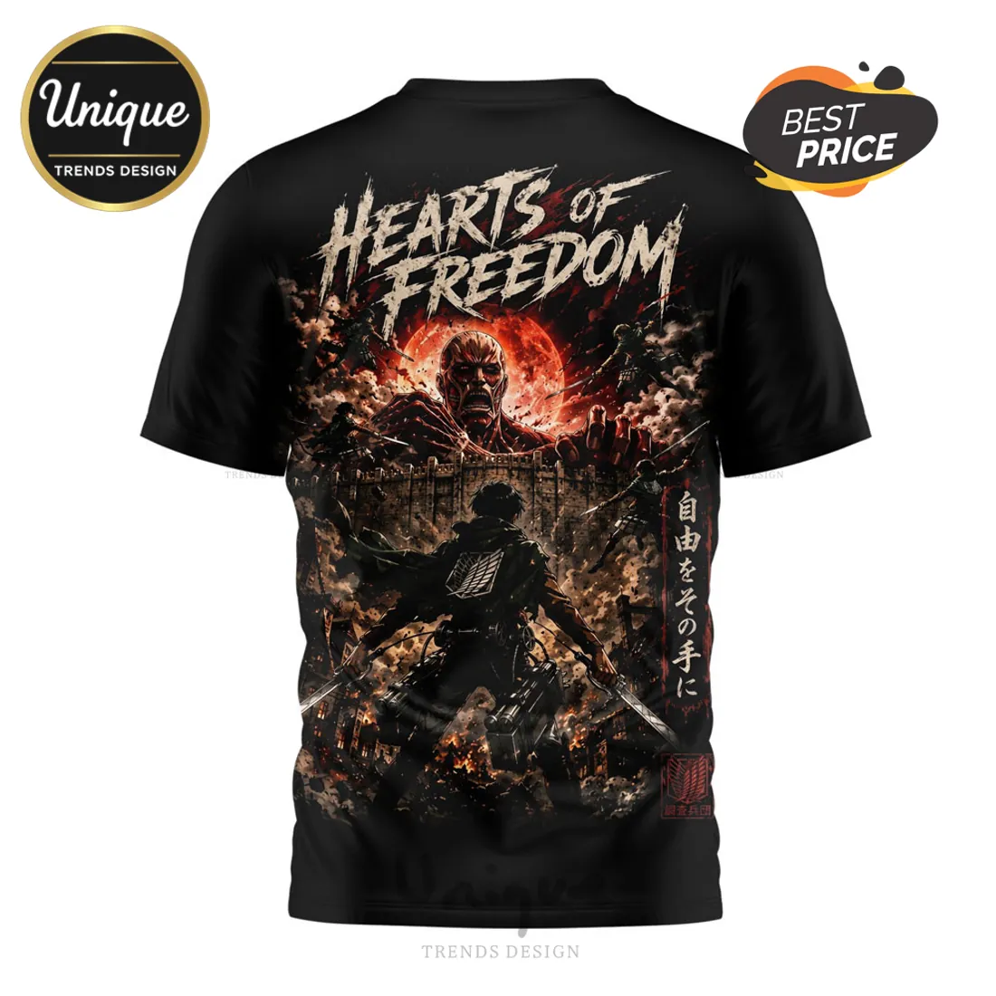 Attack on Titan Levi and Colossal Titan Anime Apparel T-shirt Attack on Titan Levi and Colossal Titan Anime Apparel T-shirt