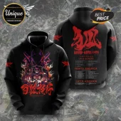 Black Babymetal World Tour 2026 hoodie with red band graphics, tour dates on back, and Japanese calligraphy text elements.!
