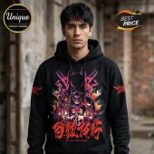 Black hooded sweatshirt with Babymetal World Tour 2026 graphic print, featuring dark gothic Japanese text and art motifs.!