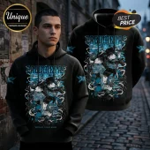 Black Babymetal hoodie featuring blue graphic illustration of band members and World Tour 2026 text on a person.!