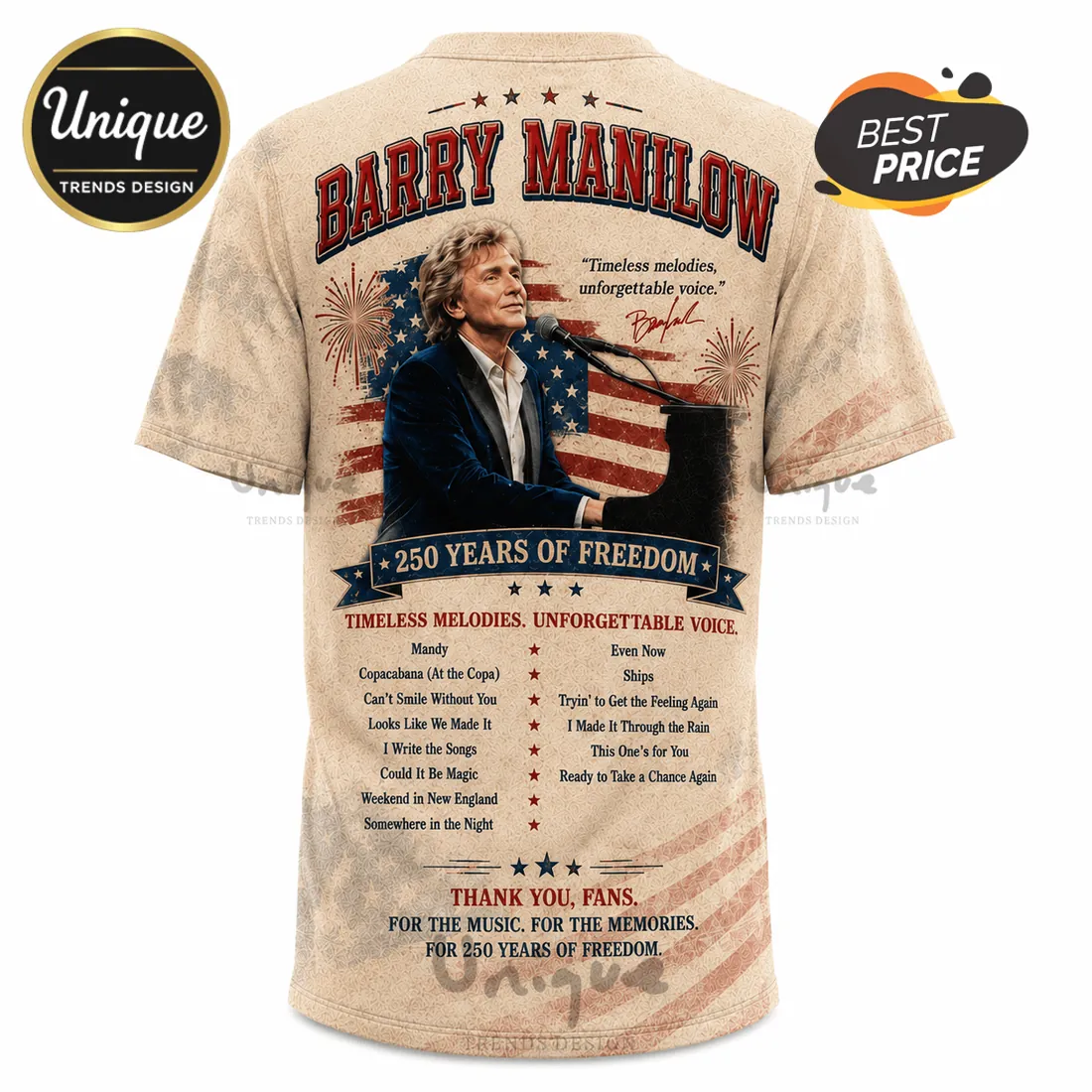 Barry Manilow America 250 Years of Freedom Patriotic Shirt Barry Manilow America 250 Years of Freedom Patriotic Shirt