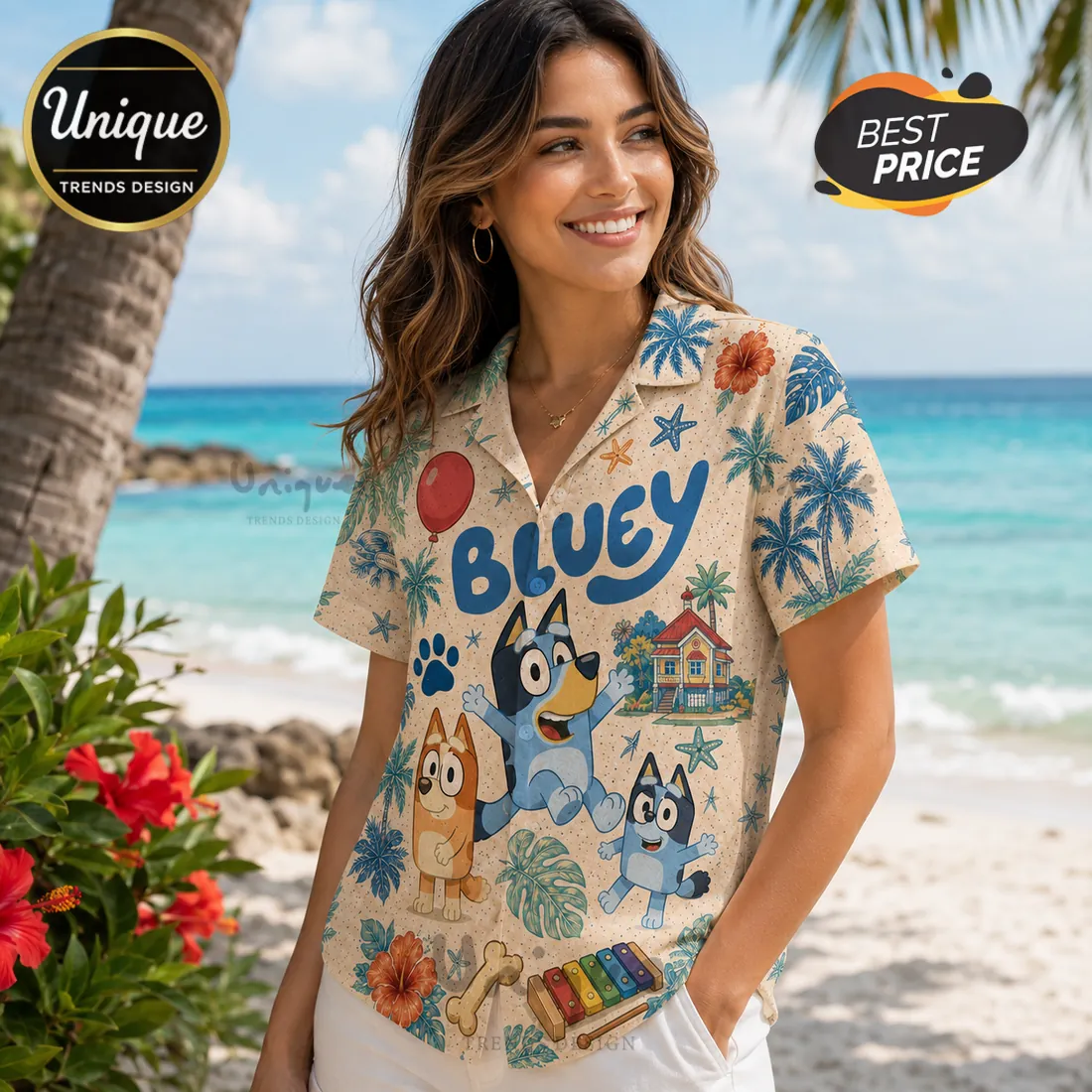 Bluey Character Button Down Hawaiian Shirt Bluey Character Button Down Hawaiian Shirt