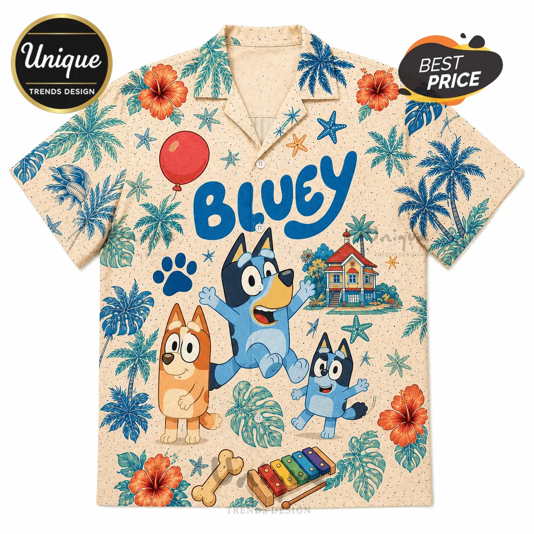 Bluey Character Button Down Hawaiian Shirt Bluey Character Button Down Hawaiian Shirt