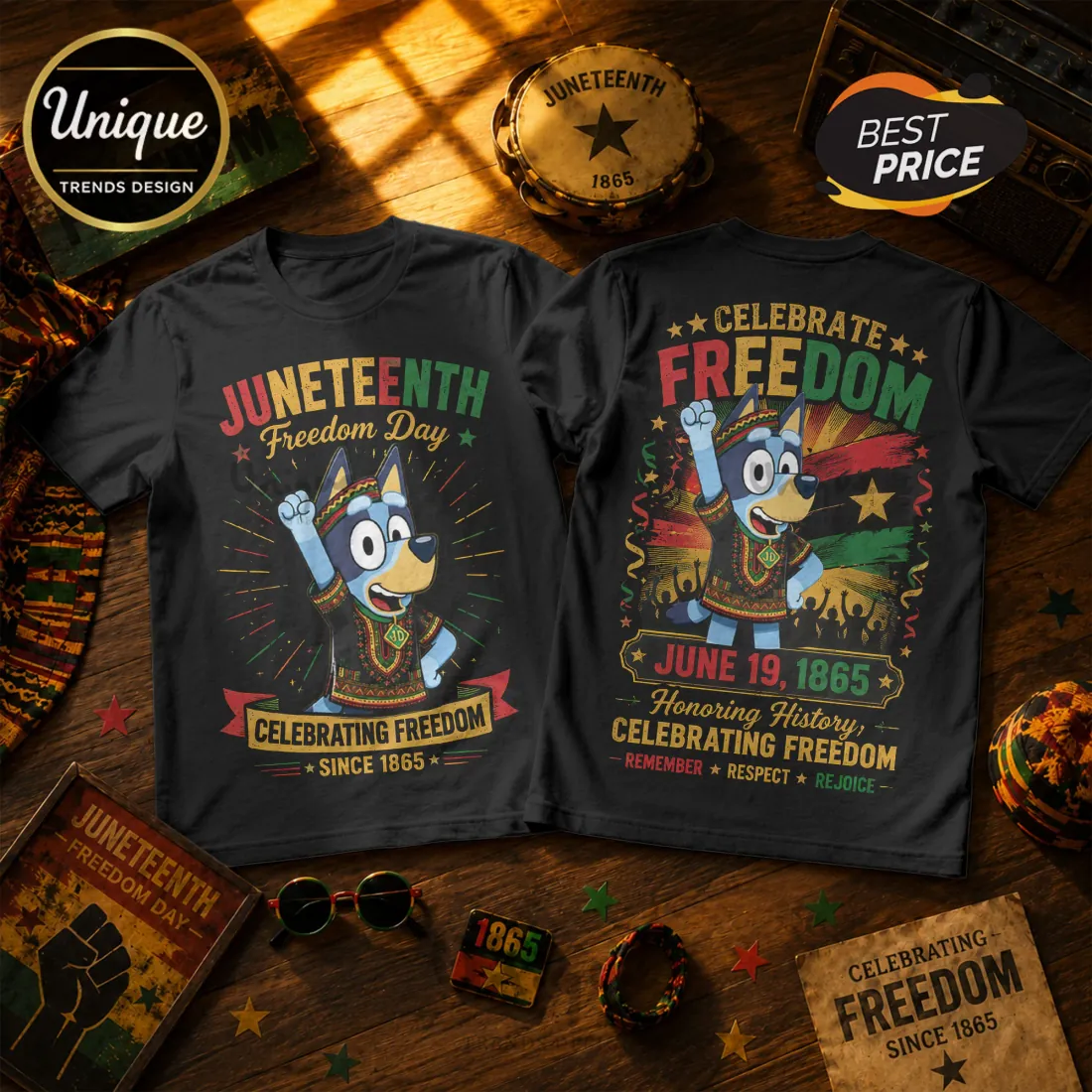 Bluey x Juneteenth Celebrating Freedom Since 1865 T-Shirt Bluey x Juneteenth Celebrating Freedom Since 1865 T-Shirt