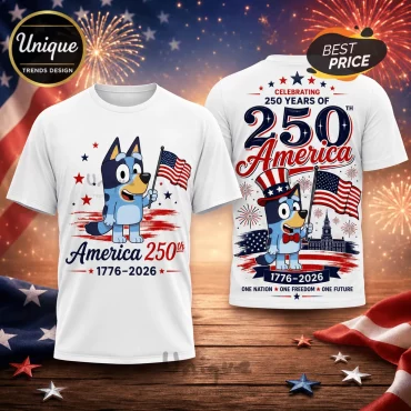 Bluey x USA 250th Anniversary 1776-2026 Patriotic Collectible Graphic T-Shirt Bluey x USA 250th Anniversary 1776-2026 Patriotic Collectible Graphic T-Shirt