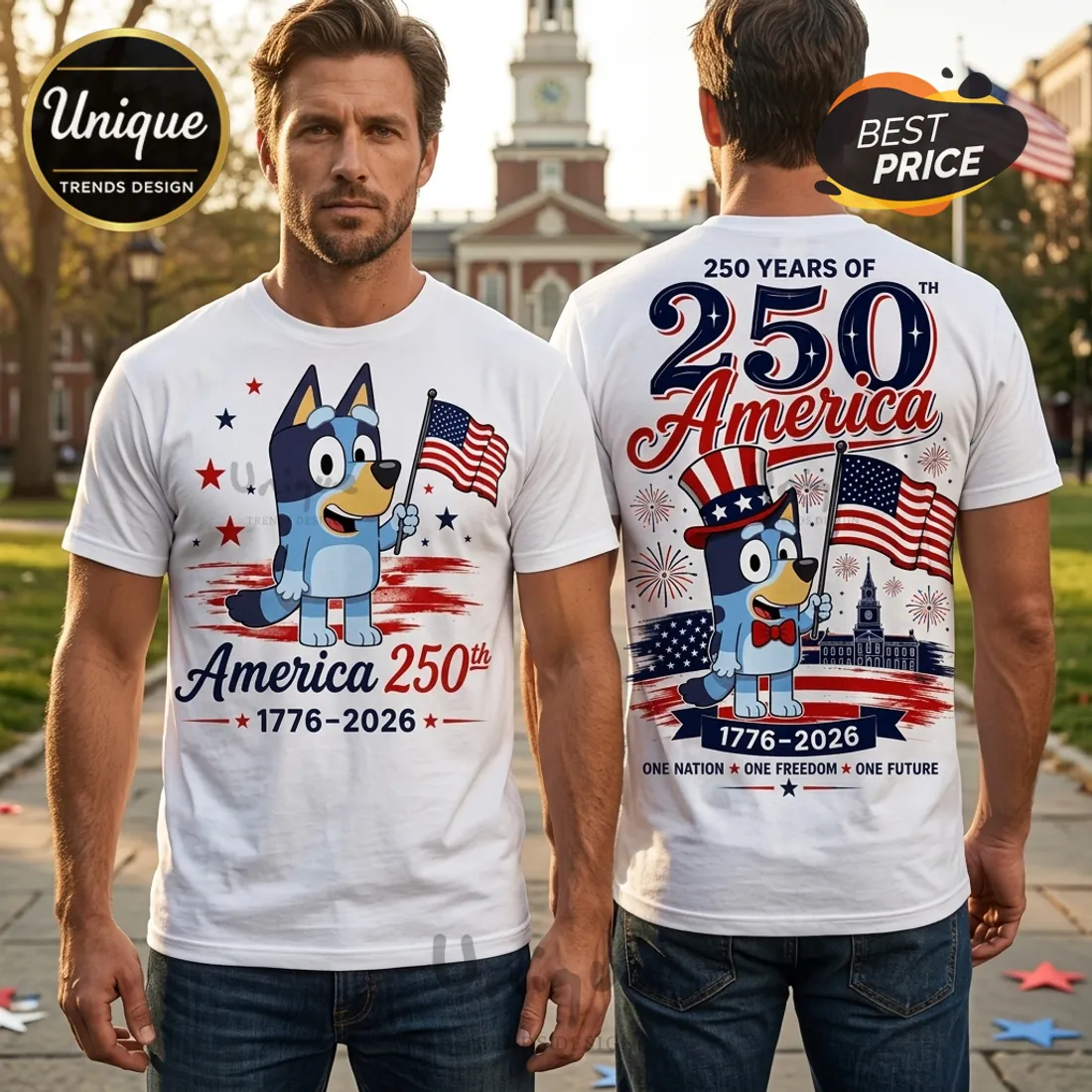 Bluey x USA 250th Anniversary 1776-2026 Patriotic Collectible Graphic T-Shirt Bluey x USA 250th Anniversary 1776-2026 Patriotic Collectible Graphic T-Shirt