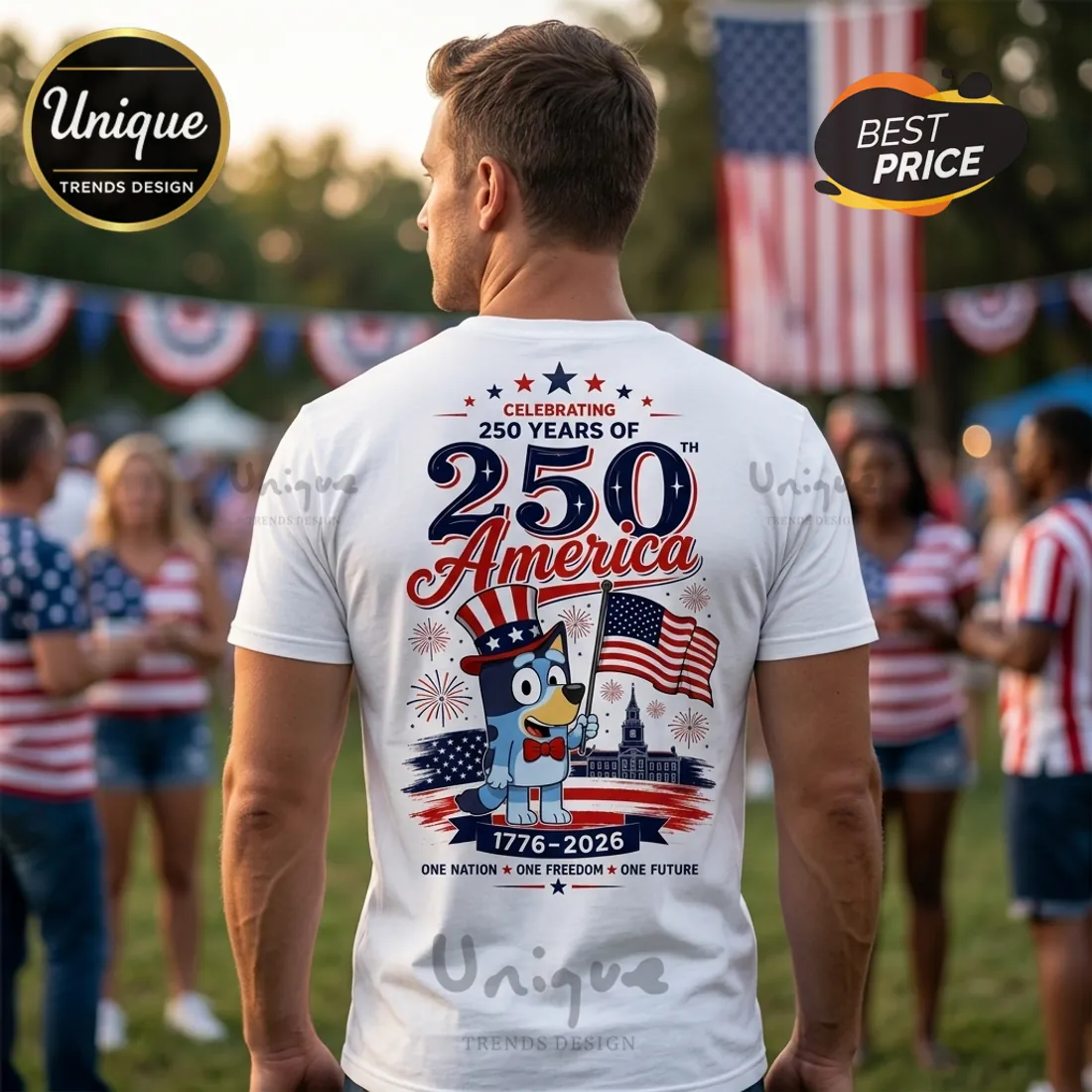 Bluey x USA 250th Anniversary 1776-2026 Patriotic Collectible Graphic T-Shirt Bluey x USA 250th Anniversary 1776-2026 Patriotic Collectible Graphic T-Shirt