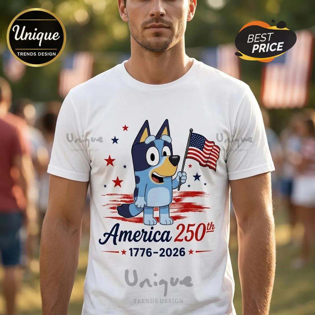 Bluey x USA 250th Anniversary 1776-2026 Patriotic Collectible Graphic T-Shirt Bluey x USA 250th Anniversary 1776-2026 Patriotic Collectible Graphic T-Shirt