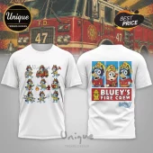Bluey's Fire Crew Firefighter Cartoon White Collectible Graphic T-Shirt
