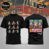 Bluey's Fire Crew Firefighter Cartoon White Collectible Graphic T-Shirt