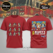 Bluey's Fire Crew Firefighter Cartoon White Collectible Graphic T-Shirt