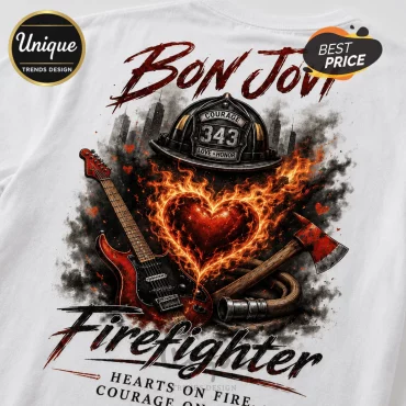 Bon Jovi Firefighter Hearts On Fire Premium Blend T-Shirt