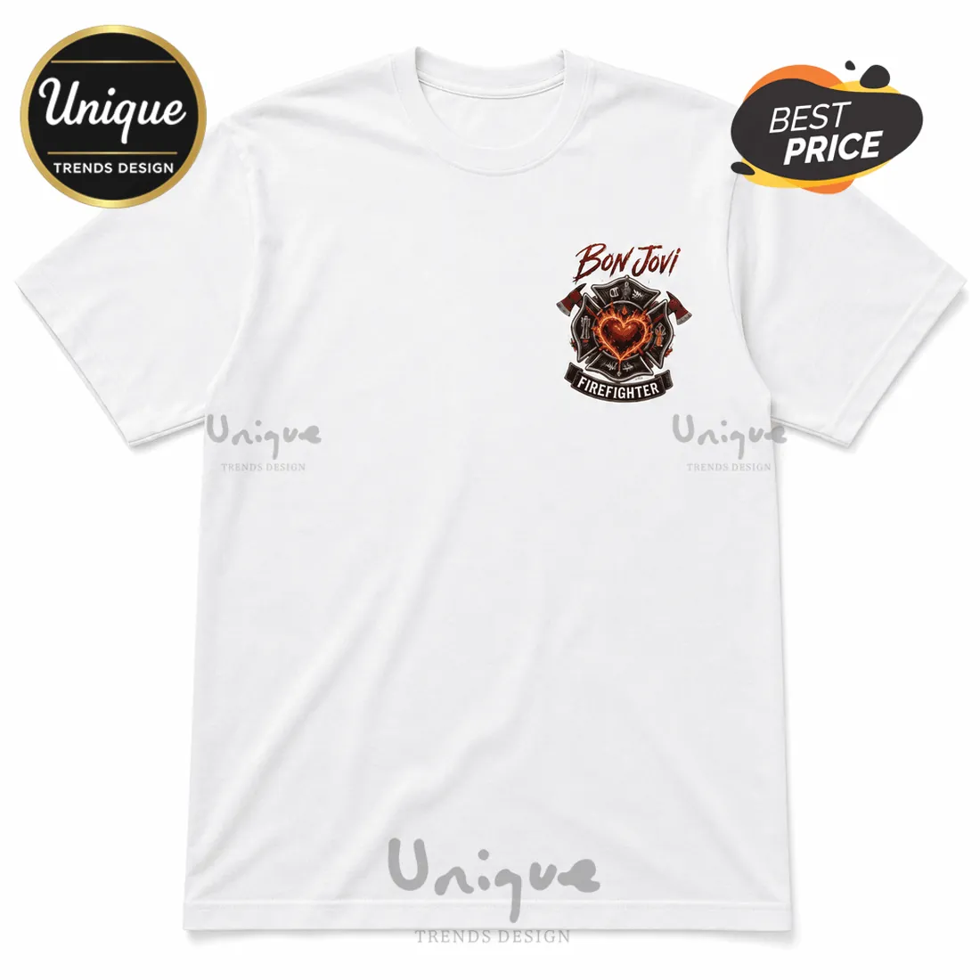Bon Jovi Firefighter Hearts On Fire Premium Blend T-Shirt Bon Jovi Firefighter Hearts On Fire Premium Blend T-Shirt
