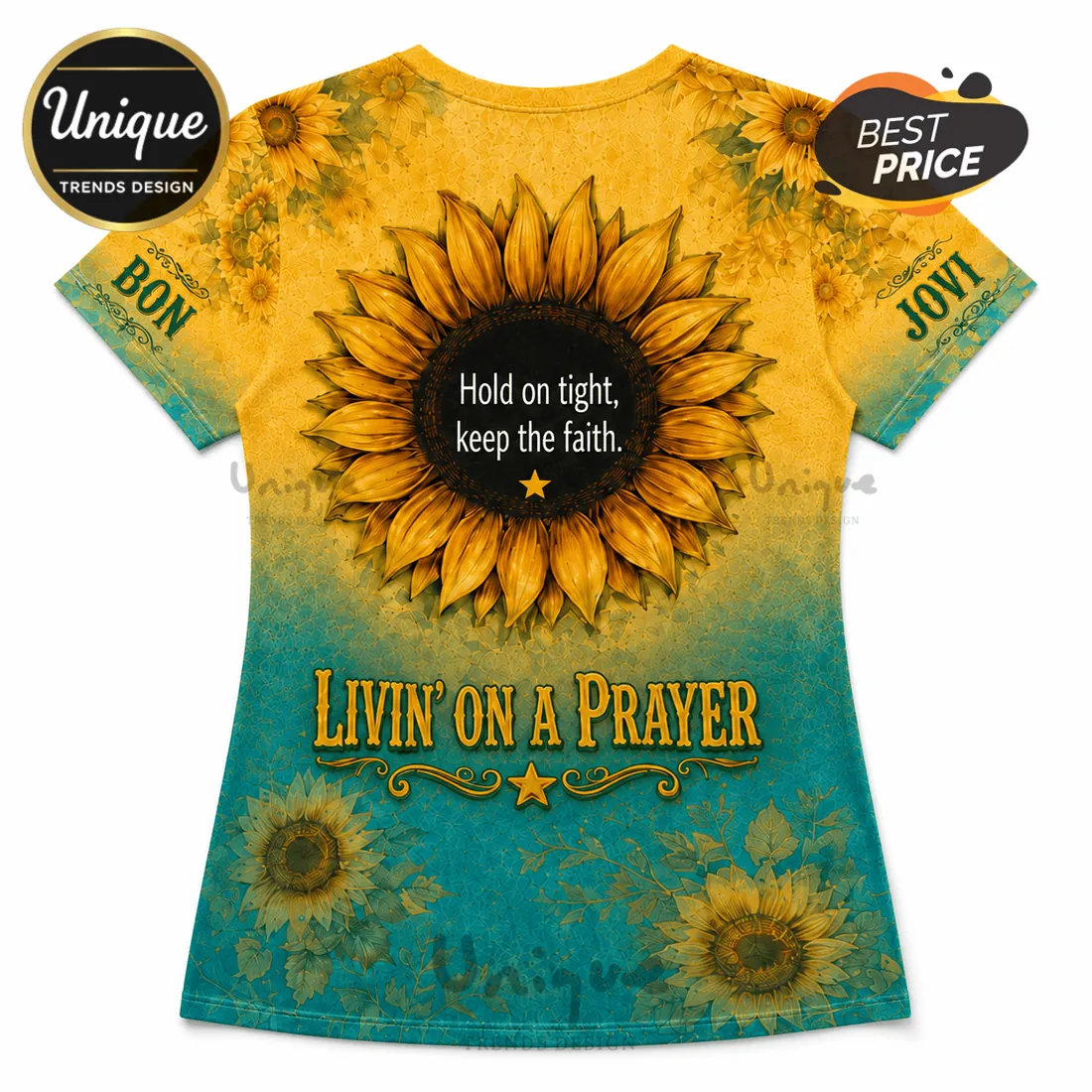 Bon Jovi Sunflower Tie Dye V-Neck T-Shirt Bon Jovi Sunflower Tie Dye V-Neck T-Shirt