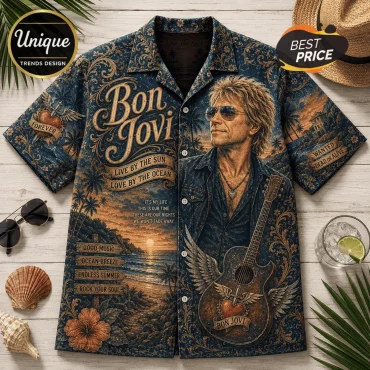 Bon Jovi Vintage Navy Hawaiian Shirt Limited Edition Bon Jovi Vintage Navy Hawaiian Shirt Limited Edition