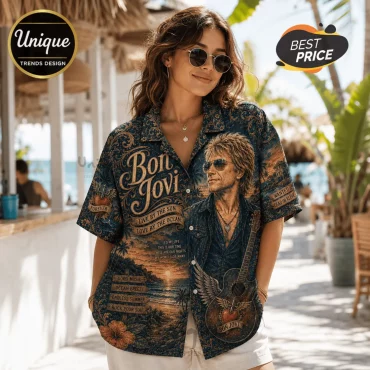 Bon Jovi Vintage Navy Hawaiian Shirt Limited Edition