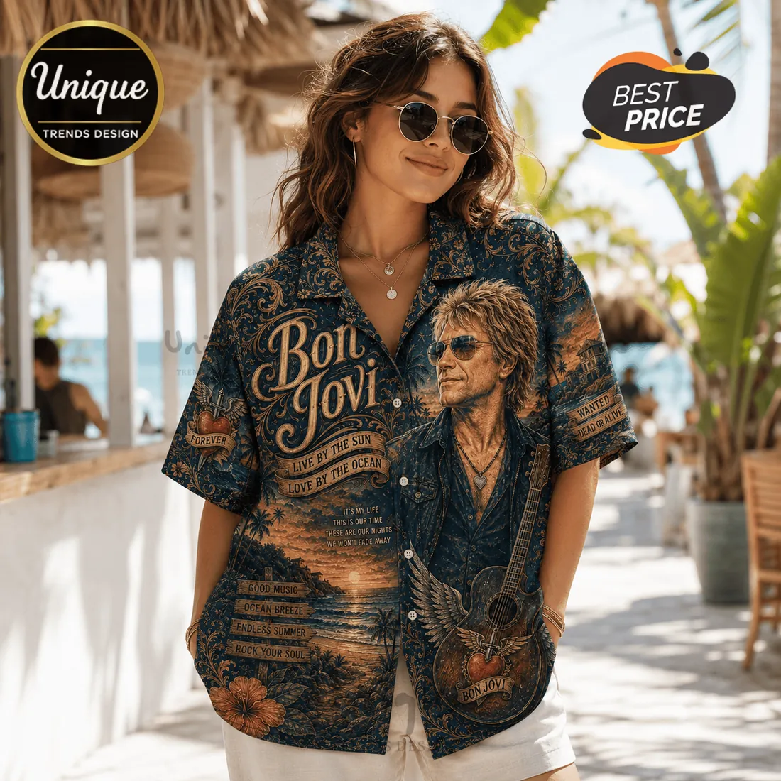 Bon Jovi Vintage Navy Hawaiian Shirt Limited Edition Bon Jovi Vintage Navy Hawaiian Shirt Limited Edition