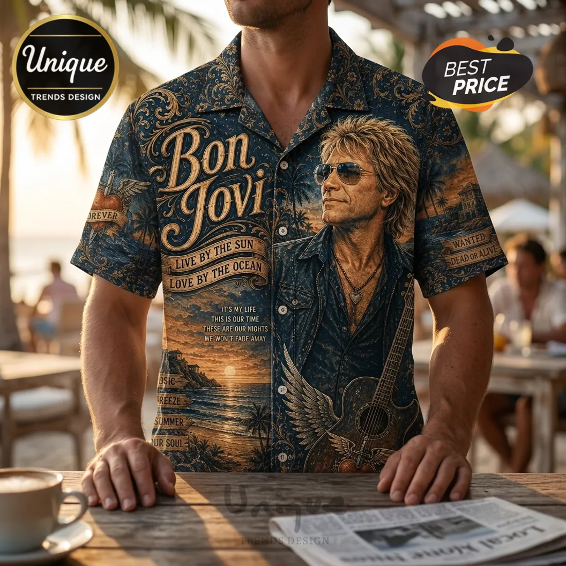 Bon Jovi Vintage Navy Hawaiian Shirt Limited Edition Bon Jovi Vintage Navy Hawaiian Shirt Limited Edition