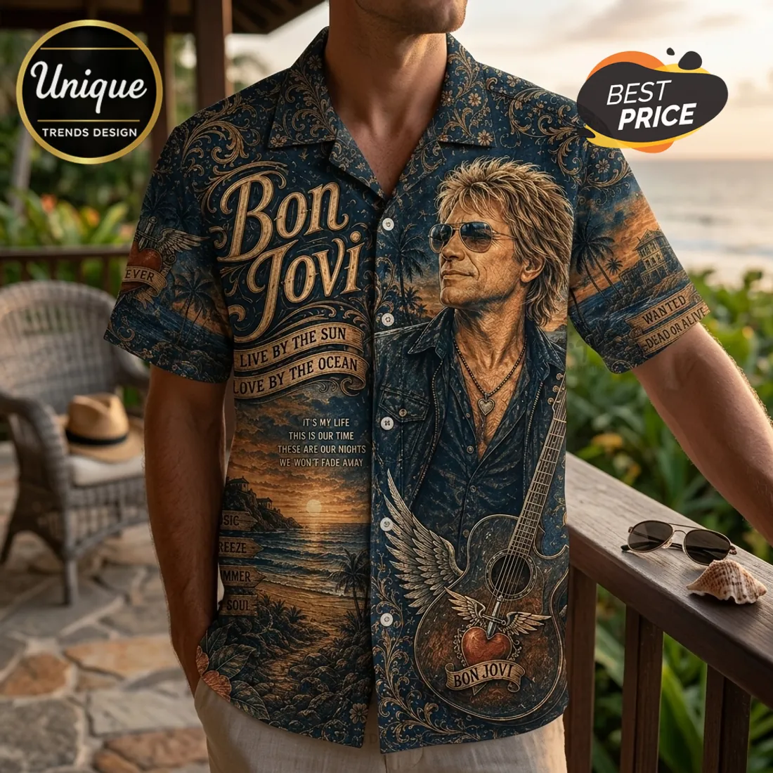 Bon Jovi Vintage Navy Hawaiian Shirt Limited Edition Bon Jovi Vintage Navy Hawaiian Shirt Limited Edition