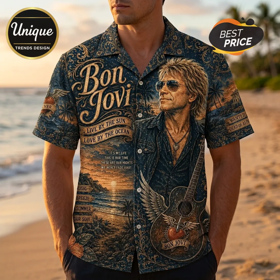Bon Jovi Vintage Navy Hawaiian Shirt Limited Edition Bon Jovi Vintage Navy Hawaiian Shirt Limited Edition