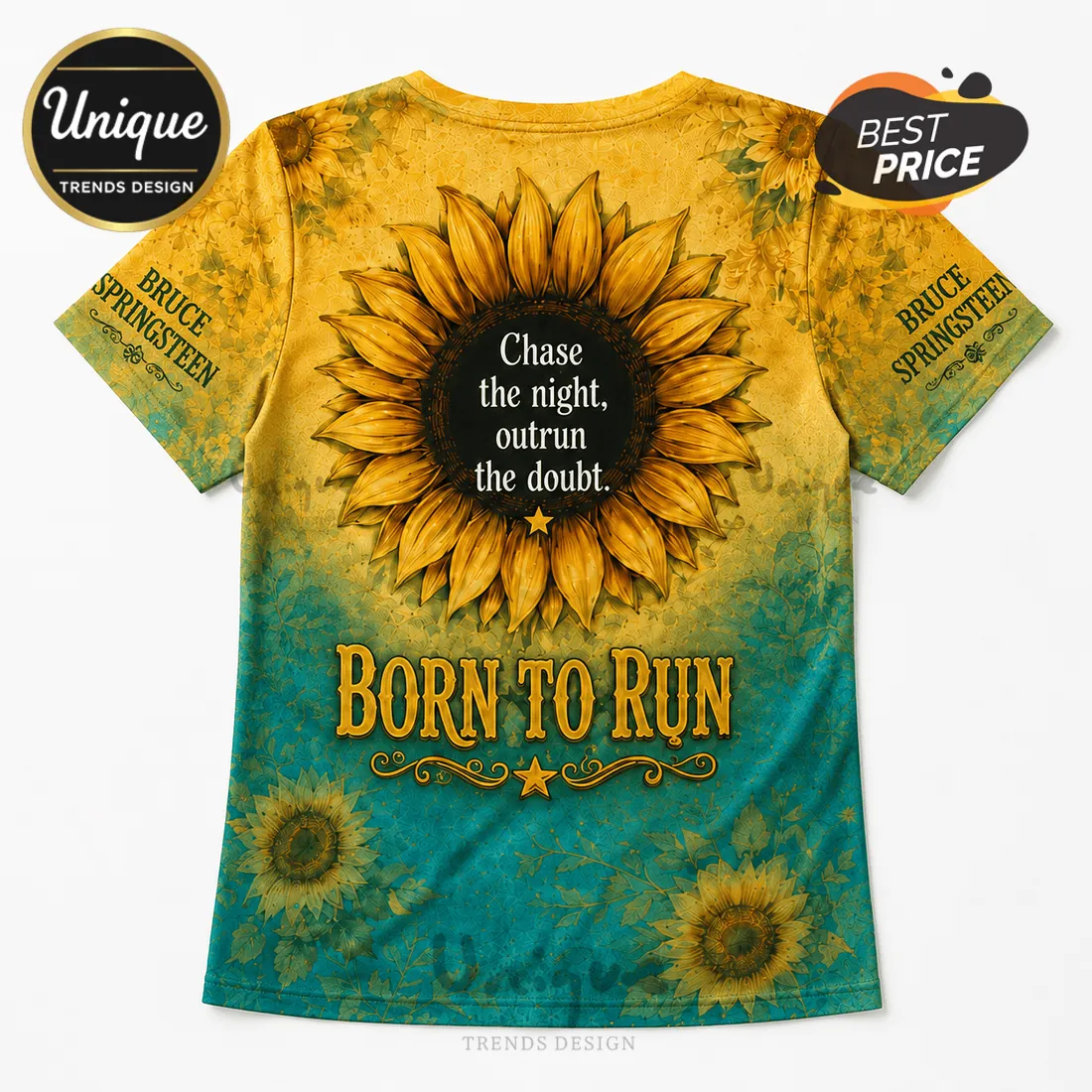 Bruce Springsteen Born To Run Sunflower V-Neck T-Shirt Bruce Springsteen Born To Run Sunflower V-Neck T-Shirt