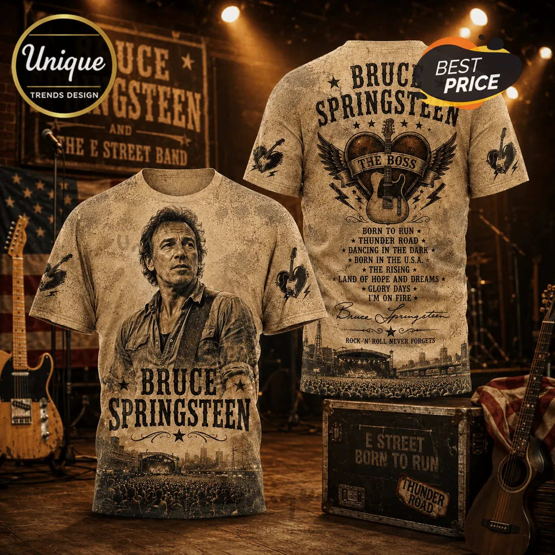 Bruce Springsteen Premium Portrait and E Street Band T-Shirt Bruce Springsteen Premium Portrait and E Street Band T-Shirt