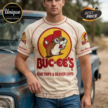 Buc-ee’s Texas Road Trips And Beaver Chips Retro Beige T-Shirt