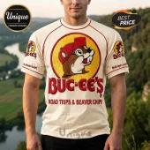 Buc-ee's Texas Road Trips And Beaver Chips Retro Beige T-Shirt