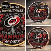 Carolina Hurricanes Stanley Cup Champions commemorative coin featuring the team logo, mascot, and 2006-2026 years.!