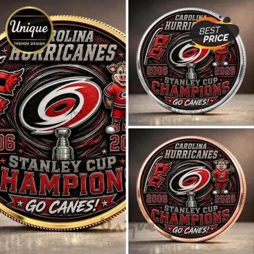 Carolina Hurricanes 2006 2026 Stanley Cup Champions Sculpted Gold Plated Coin Carolina Hurricanes 2006 2026 Stanley Cup Champions Sculpted Gold Plated Coin