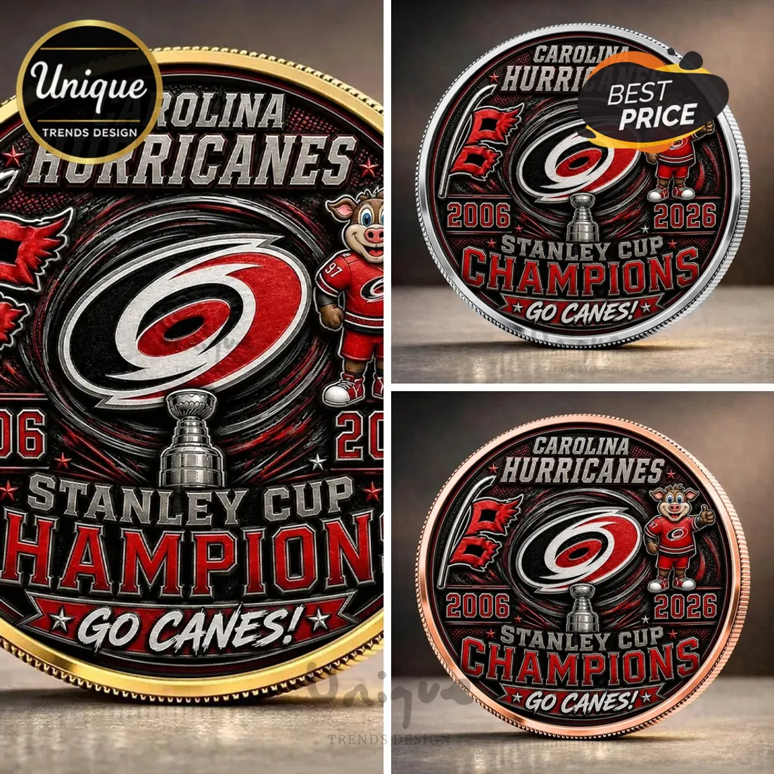 Carolina Hurricanes 2006 2026 Stanley Cup Champions Sculpted Gold Plated Coin Carolina Hurricanes 2006 2026 Stanley Cup Champions Sculpted Gold Plated Coin