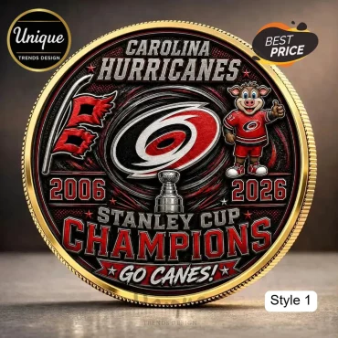 Carolina Hurricanes 2006 2026 Stanley Cup Champions Sculpted Gold Plated Coin
