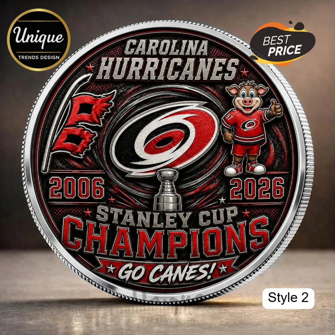 Carolina Hurricanes 2006 2026 Stanley Cup Champions Sculpted Gold Plated Coin Carolina Hurricanes 2006 2026 Stanley Cup Champions Sculpted Gold Plated Coin