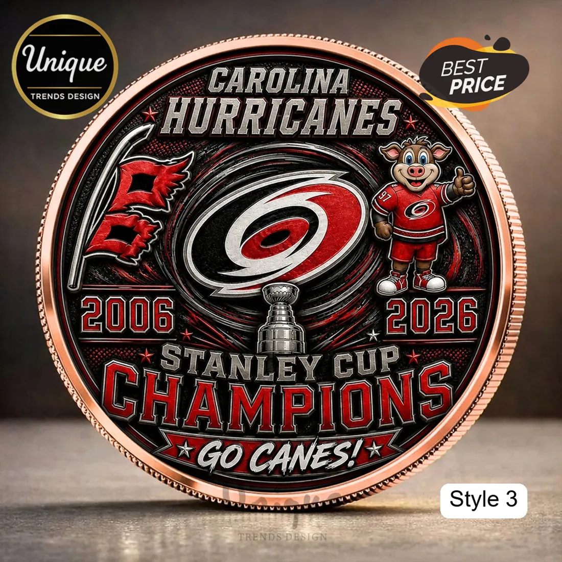 Carolina Hurricanes 2006 2026 Stanley Cup Champions Sculpted Gold Plated Coin Carolina Hurricanes 2006 2026 Stanley Cup Champions Sculpted Gold Plated Coin