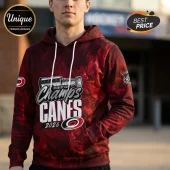 Carolina Hurricanes 2026 Stanley Cup Champions red and black marbled hoodie with white drawstring and NHL logo patch.!
