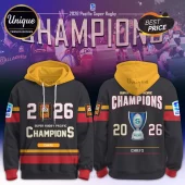 2026 Chiefs Super Rugby Pacific champions hoodie with yellow hood, black body, and trophy graphic on the back.!