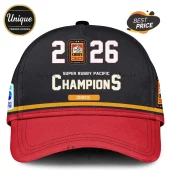 Black and red baseball cap featuring 2026 Super Rugby Pacific Chiefs Champions text and a 30th anniversary team emblem.!
