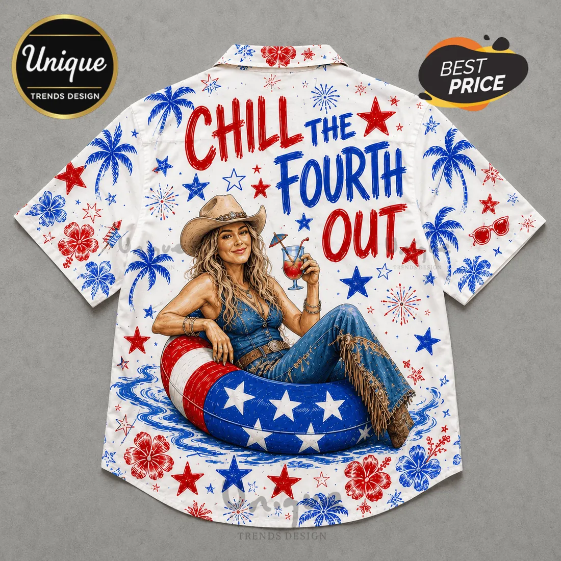 Chill The Fourth Out Cowgirl Patriotic Hawaiian Shirt Chill The Fourth Out Cowgirl Patriotic Hawaiian Shirt