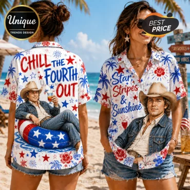 Chill The Fourth Out Patriotic Button Down Shirt Chill The Fourth Out Patriotic Button Down Shirt