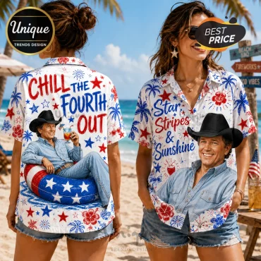 Chill The Fourth Out Star Stripes Sunshine Hawaiian Shirt Chill The Fourth Out Star Stripes Sunshine Hawaiian Shirt