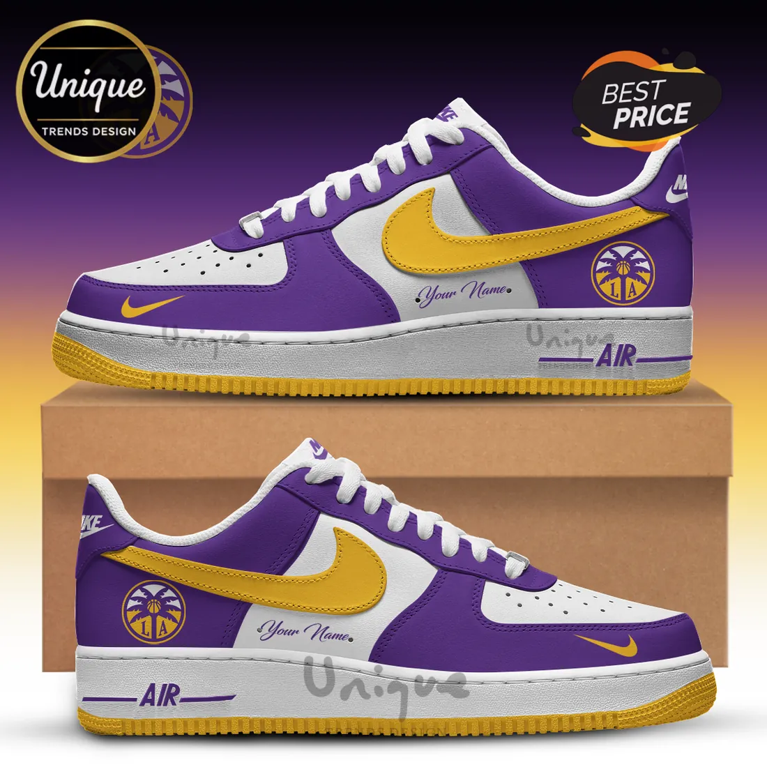 Custom Los Angeles Lakers Purple Yellow Nike Air Force 1 Custom Los Angeles Lakers Purple Yellow Nike Air Force 1
