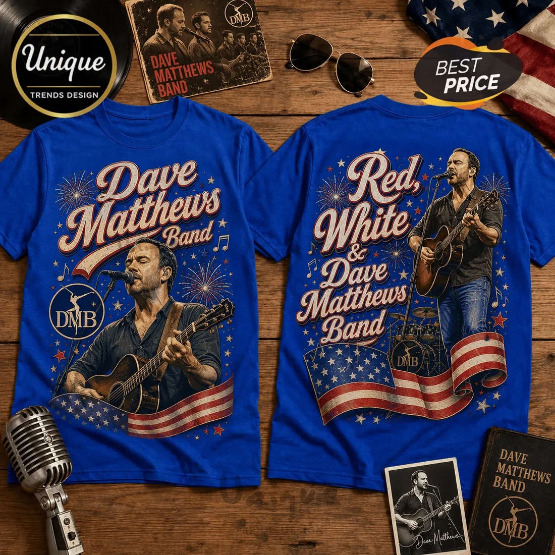 Dave Matthews Band Red White and Blue Crewneck Shirt Dave Matthews Band Red White and Blue Crewneck Shirt