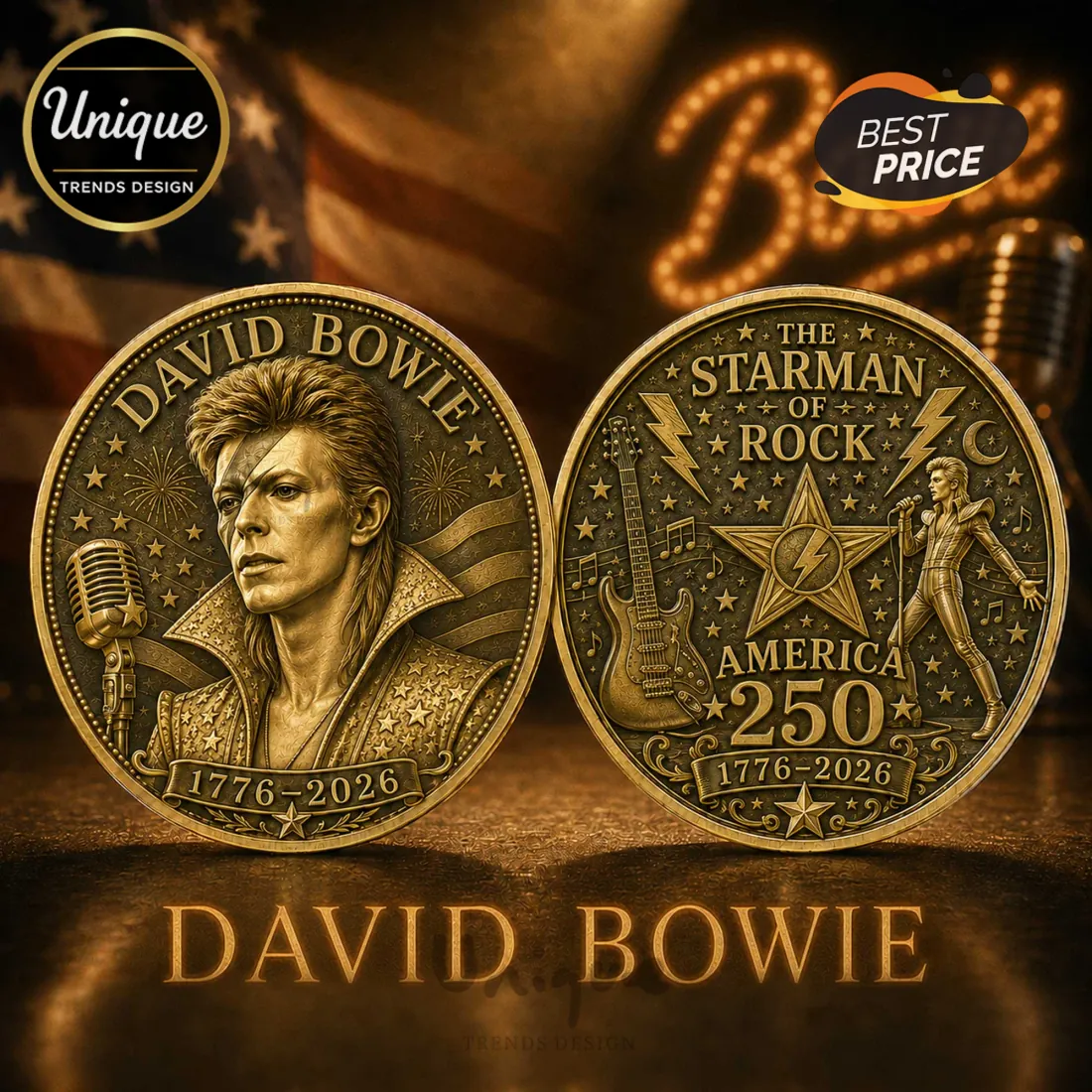 David Bowie Starman of Rock America 250th Anniversary Collectible Coin David Bowie Starman of Rock America 250th Anniversary Collectible Coin