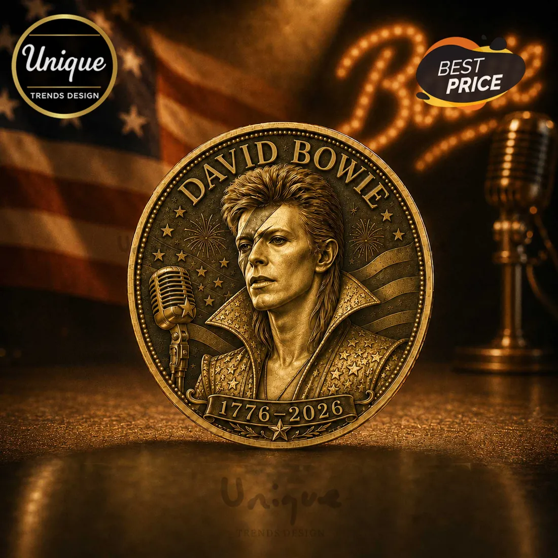 David Bowie Starman of Rock America 250th Anniversary Collectible Coin David Bowie Starman of Rock America 250th Anniversary Collectible Coin
