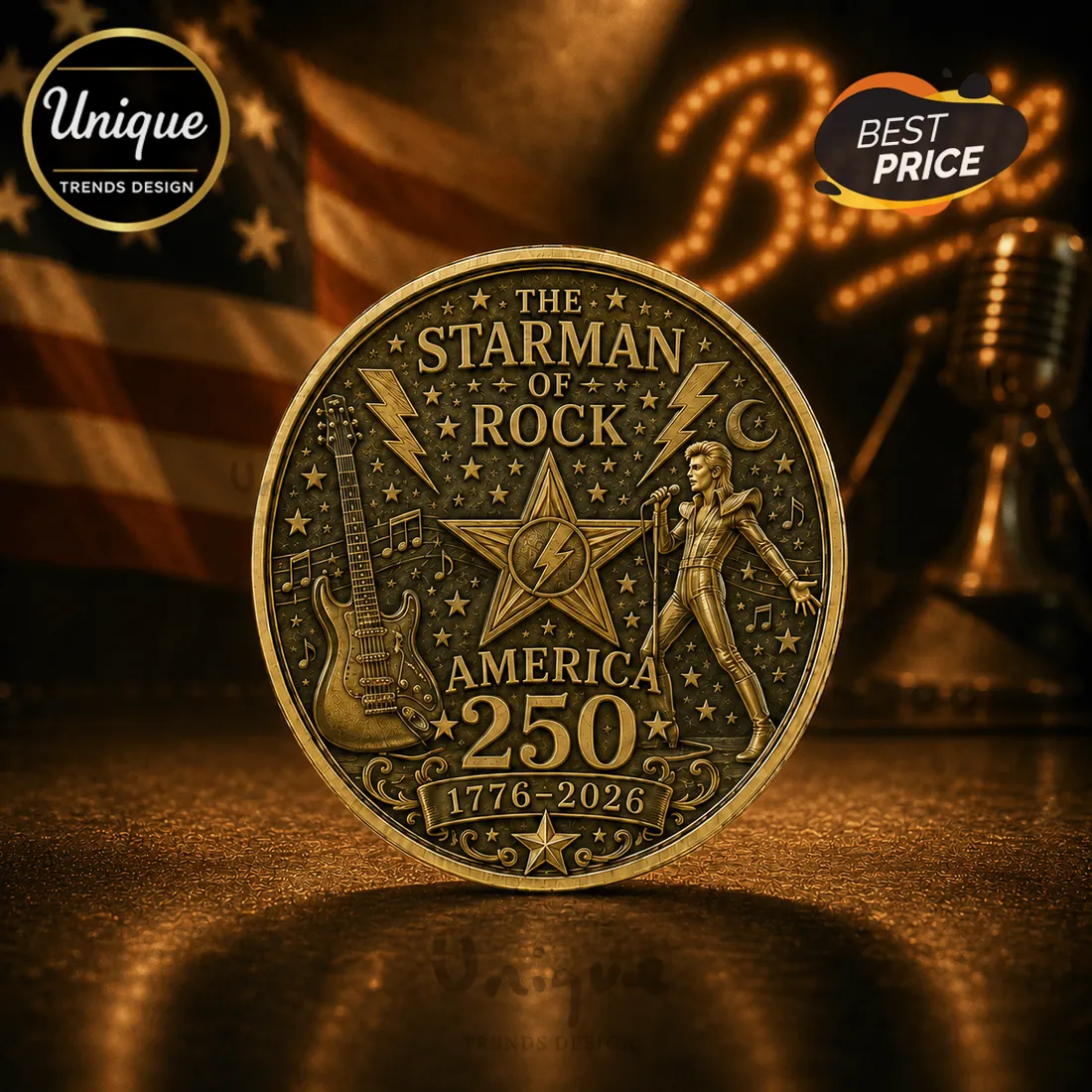 David Bowie Starman of Rock America 250th Anniversary Collectible Coin David Bowie Starman of Rock America 250th Anniversary Collectible Coin